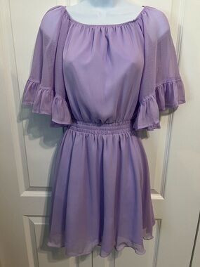 Endless Rose Lilac Off-Shoulder Ruffle Sleeve Dress